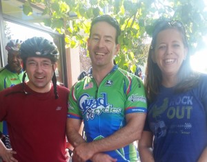 Silver Lining Spinners Noah Hodgetts, Jim Gomez and Anne Bowie participate in a training ride for the Rodman Ride.